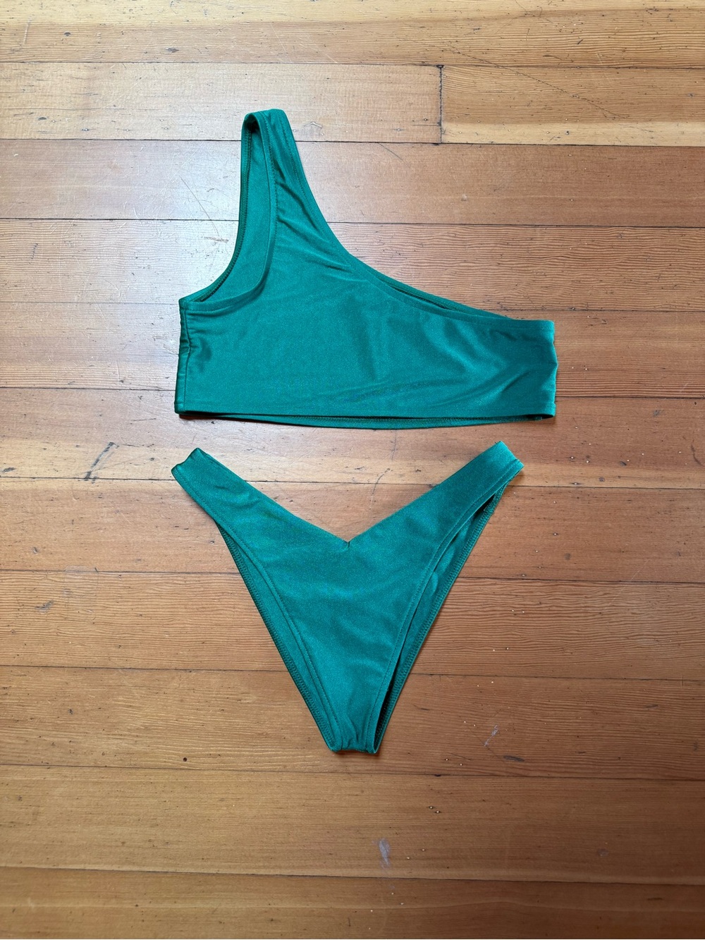 Frankies Bikinis Green One Shoulder Top Bikini Set Size M/S